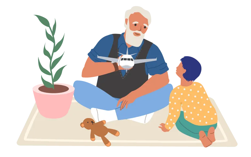  Elderly relative plays with toddler - the elderly and very young are most at risk of RSV