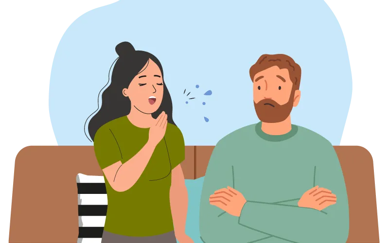 person coughing on someone else 