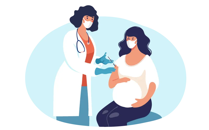 Pregnant person getting vaccinated against RSV by their doctor